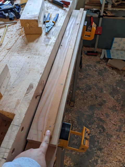 the batten nailed and glued onto the wrong side of the long stretcher.
